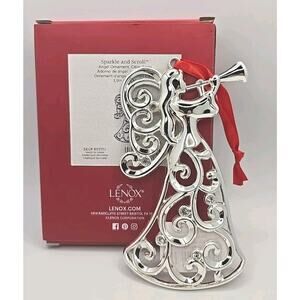 Lenox Angel Sparkle and Scroll Silver Clear Gems Christmas Ornament NIB U81